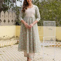 Jaitpuriya Women Floral Printed Regular Pure Cotton Kurta with Trousers & With Dupatta-picture-11