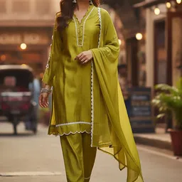 NAVYAAZRI Women Regular Thread Work Kurta with Trousers & With Dupatta-picture-35