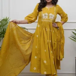 Aaysa Kurti Women Ethnic Motifs Embroidered Cotton Anarkali Kurta with Trousers & Dupatta image 5