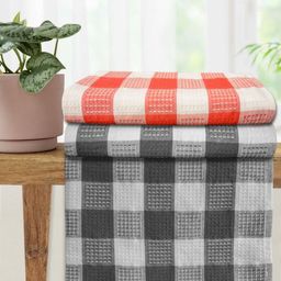 Athom Living Orange & Grey 3 Pieces Printed Cotton 210 GSM Bath Towel-picture-2