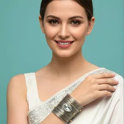 MANSIYAORANGE Women Crystals Handcrafted Silver-Plated Cuff Bracelet-picture-28