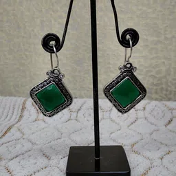 RadhaKrishna Silver-Plated Artificial Stones Geometric Shaped Oxidised Drop Earrings image 2