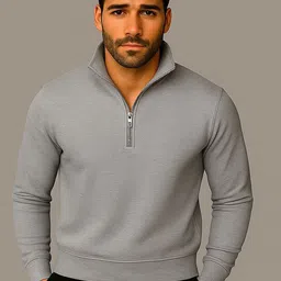 MACK JONNEY Men Half-Zip High Neck Long Sleeves Pullover Sweatshirt-image-0