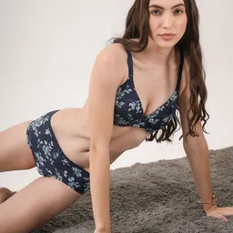 DressBerry Women Floral Printed Cotton Wired Padded Full Coverage Bra & Panty Set image 2