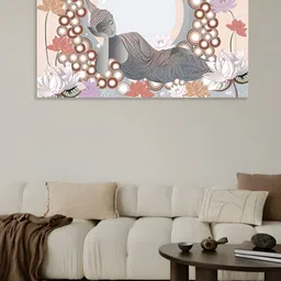 nestroots Beige & Orange Buddha in sleeping Position Canvas Painting Wall Art-picture-11