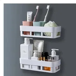 shrey Self Adhesive Wall Hanging BATHROOM floating Shelf (pack of 2) 1.330 Plastic Wall Shelf image 1