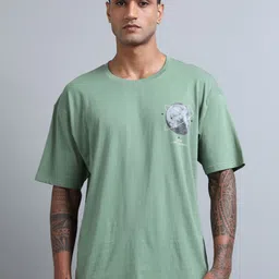 FROSEN FOX Men Graphic Printed Round Neck Cotton Oversized T-shirt-image-73