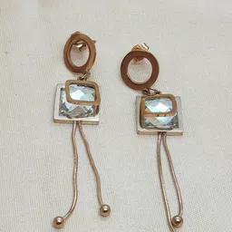 DressBerry Rose Gold-Plated Artificial Stone Studded Stainless Steel Dangler Drop Earrings-picture-16