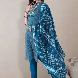 Anouk Striped Embroidered Regular Pure Cotton Straight Kurta with Palazzos & Dupatta-picture-17