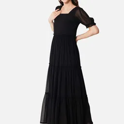 Femvy Square Neck Georgette Tiered Maxi Dress-image-75