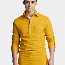 BHUVIKOO Band Collar Roll-Up Sleeves Short Kurta-image-17