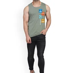 SLOWLORIS Men Pack Of 2 Printed Cotton Gym Vests VSL26 CMB(LOOK OLIVE)(JUST LGTGREEN) image 3