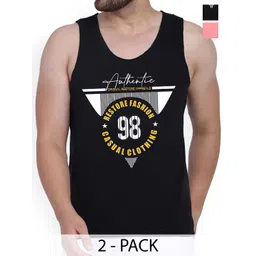 WOOSTRO Pack Of 2 Printed Sleeveless Innerwear Vests RS26 CMB (98 BLACK) (RUN PEACH)-picture-22