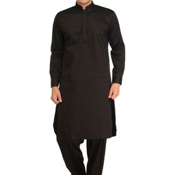 Exotic India Men Plain Pathani Kurta Salwar Set with Piping Work-picture-25