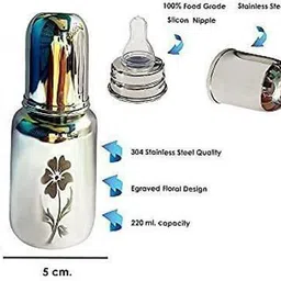 neospace Stainless Steel Feeding Bottle 220ml -Silicon Fruit Feeder Teether and Feeder image 4
