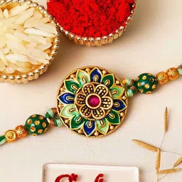 eCraftIndia Stones Studded Flower Design Thread Rakhi image 4