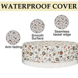 Kuber Industries Cream-Coloured Floral Waterproof Plastic Round 4-Seater Table Cover image 4
