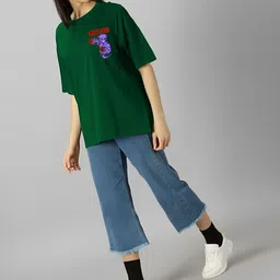 kintu parantu Kasendra Oversized Typography Round Neck Printed Cotton T-shirt image 3