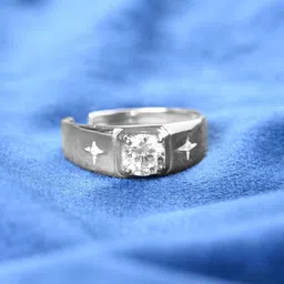 Clara Men 925 Sterling Silver Platinum-Plated Zirconia-Studded Adjustable Finger Ring image 2