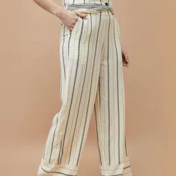 Fame Forever by Lifestyle Women Striped Printed Easy Wash Wide Leg Trousers-image-36