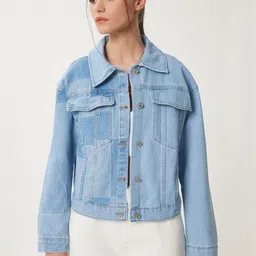 Happiness istanbul Colourblocked Spread Collar Long Sleeves Pure Cotton Denim Jacket-picture-21