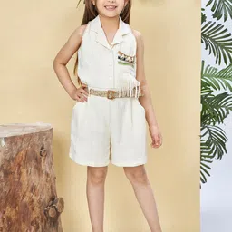 Peppermint Girls Shirt Collar A-Line Jumpsuit with Belt-image-34