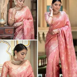 VelvetHue Paisley Zari Banarasi Saree With Blouse Piece-picture-23