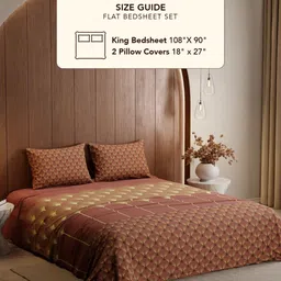 Stoa Paris Lumiere 240 TC Copper-Toned & Yellow Satin King Bedsheet with 2 Pillow Covers image 2