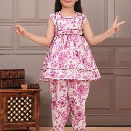 Cutiekins Girls Floral Printed Gotta Patti A-Line Kurta With Dhoti Pants-picture-6