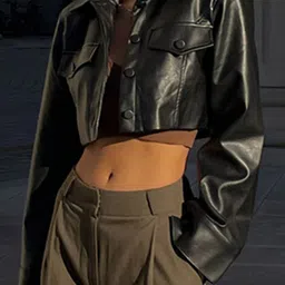 LULU & SKY Women Checked Biker Jacket with Patchwork image 5