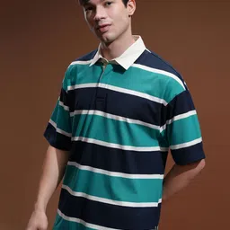 HIGHLANDER Men Striped Polo Collar Oversized T-shirt-picture-39