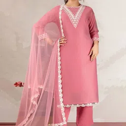 FABIAN FASHION Women Solid Embroidered Kurta with Trousers & Dupatta-picture-11