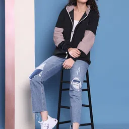 HOUSE OF VEDAS Women Hooded Solid Windcheater Bomber Jacket image 3