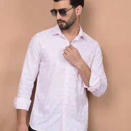 Crimsoune Club Men Classic Fit Spread Collar Textured Cotton Casual Shirt-image-42