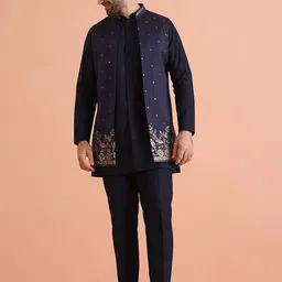 KISAH Men Embroidered Regular Fit Thread Work Kurta Nehru Jacket Trouser Set-image-61