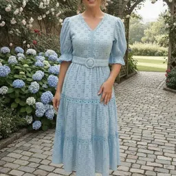 MARC LOUIS Puff Sleeve Woollen A-Line Midi Dress-picture-16