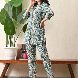 Vaimiya Women Pure Cotton Printed Tunic & Trousers Co-Ord Set image 3