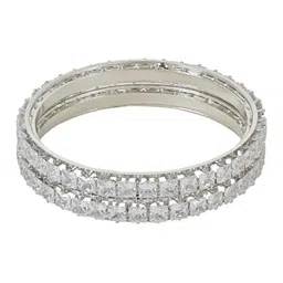 I Jewels Set of 2 Sliver Plated Cubic Zirconia Stone Studded Bangles image 4