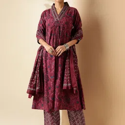 vbuyz KALINI Floral Printed Sequined Empire Pure Cotton A-Line Kurta With Palazzos & Dupatta-picture-39