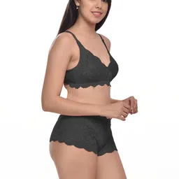 samvar Women Green,Black Net Bra Panty Set for Lingerie Set Undergarments Pack of 2 image 3