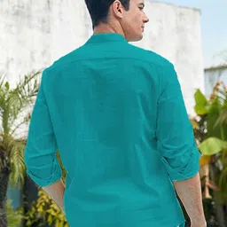 KNOWTED Band Collar Roll-Up Sleeves Straight Short Kurta image 4