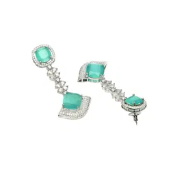 KARATCART Silver Plated American Diamond Contemporary Drop Earrings image 3