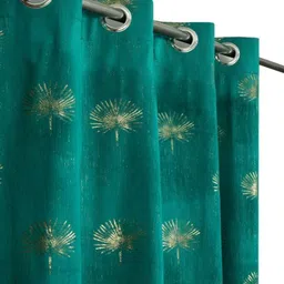 LARANDO Blue & Gold-Toned 2 Pieces Floral Printed Room Darkening Velvet Long Door Curtains-picture-10