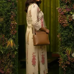 TEXSTILE Women Floral Printed Regular Pure Cotton Kurta with Trousers image 2