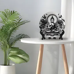 THE QUIRKY HOME White & Black Printed Buddha's Grace Decorative Ceramic Wall Plate image 5
