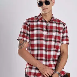 HERE&NOW Men Tartan Checked Spread Collar Casual Shirt-picture-31