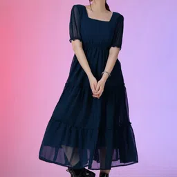 Krunal Raiyani Women Square Neck Fit & Flare Midi Dress-image-14