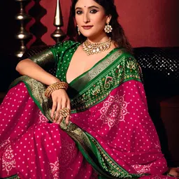 KCPC BANDHANI Pink Printed Silk Blend Sarees image 2