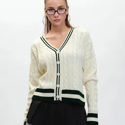 Bonkers Corner Women Self Design Cable Knit Cardigan Sweater-image-7