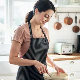 Kuber Industries Pack Of 3 Black & White Striped Cotton Aprons With Front Pocket image 2
